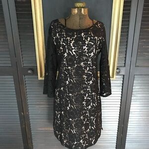 Vince Camuto Black Sheath Dress with Bell Sleeves